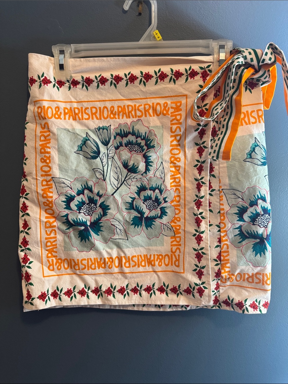 Women’s Floral Print Wrap Skirt - White with Teal & Orange Accents